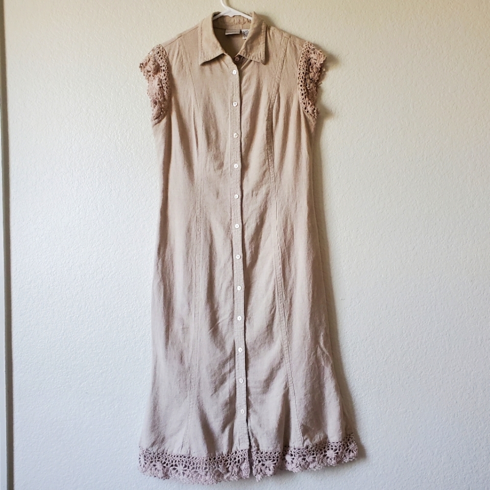 Newport News Full Button Front Linen Blend Dress